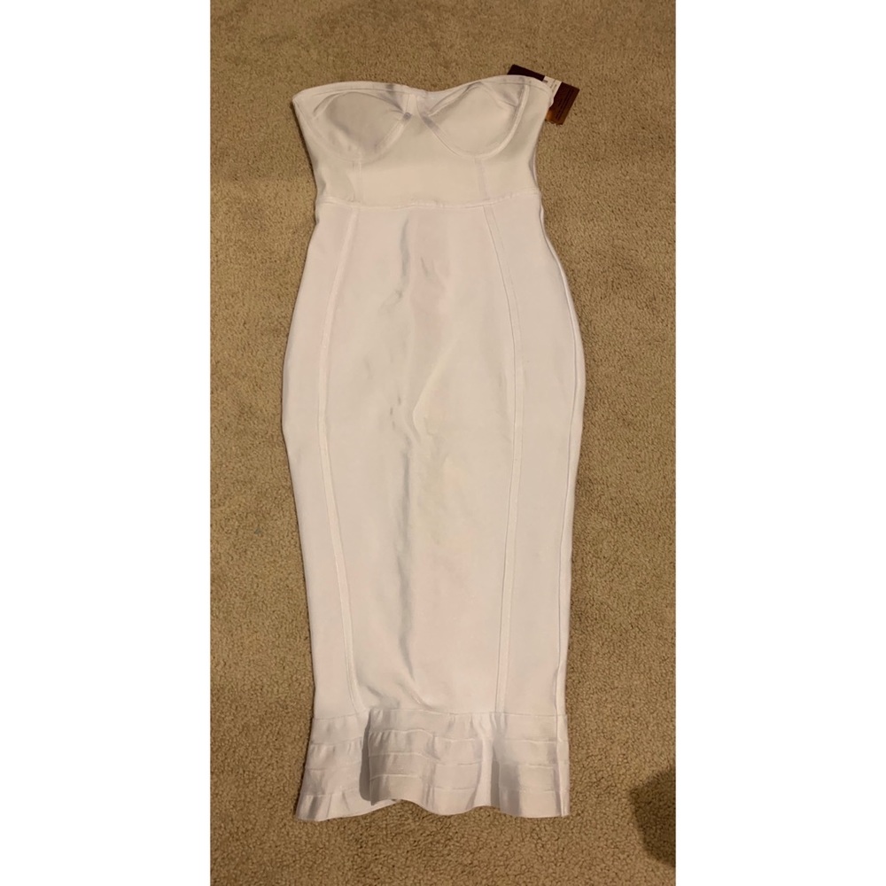 PrettyLittleThing White Bandage Frill Hem Midi